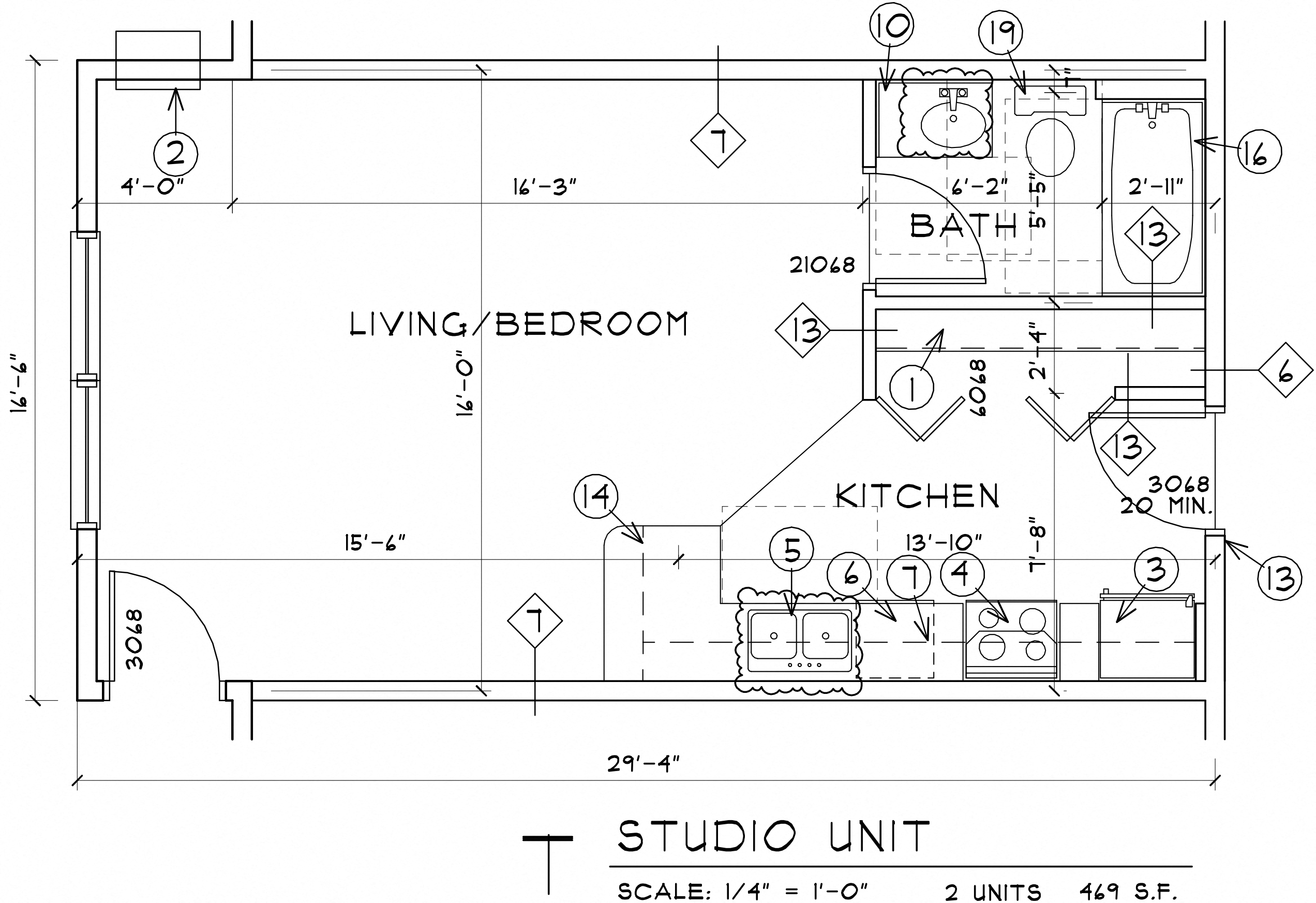 Floor plan for studio, 1 bath, 497 sqft